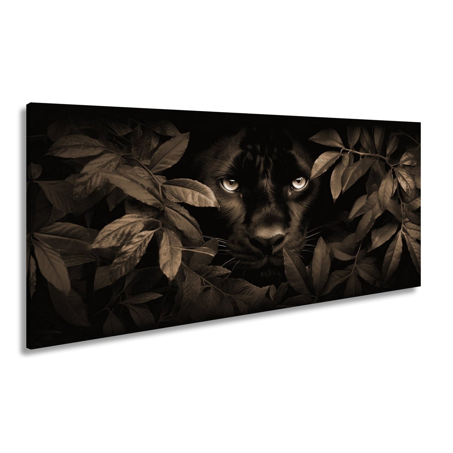 Leinwandbild Augen der Nacht – Pantherblick aus dem grünen Schatten. - deyoli