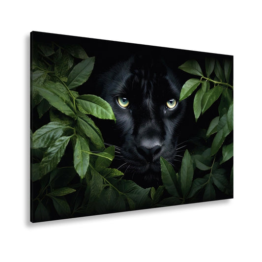 Leinwandbild Augen der Nacht – Pantherblick aus dem grünen Schatten. - deyoli