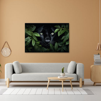 Leinwandbild Augen der Nacht – Pantherblick aus dem grünen Schatten. - deyoli