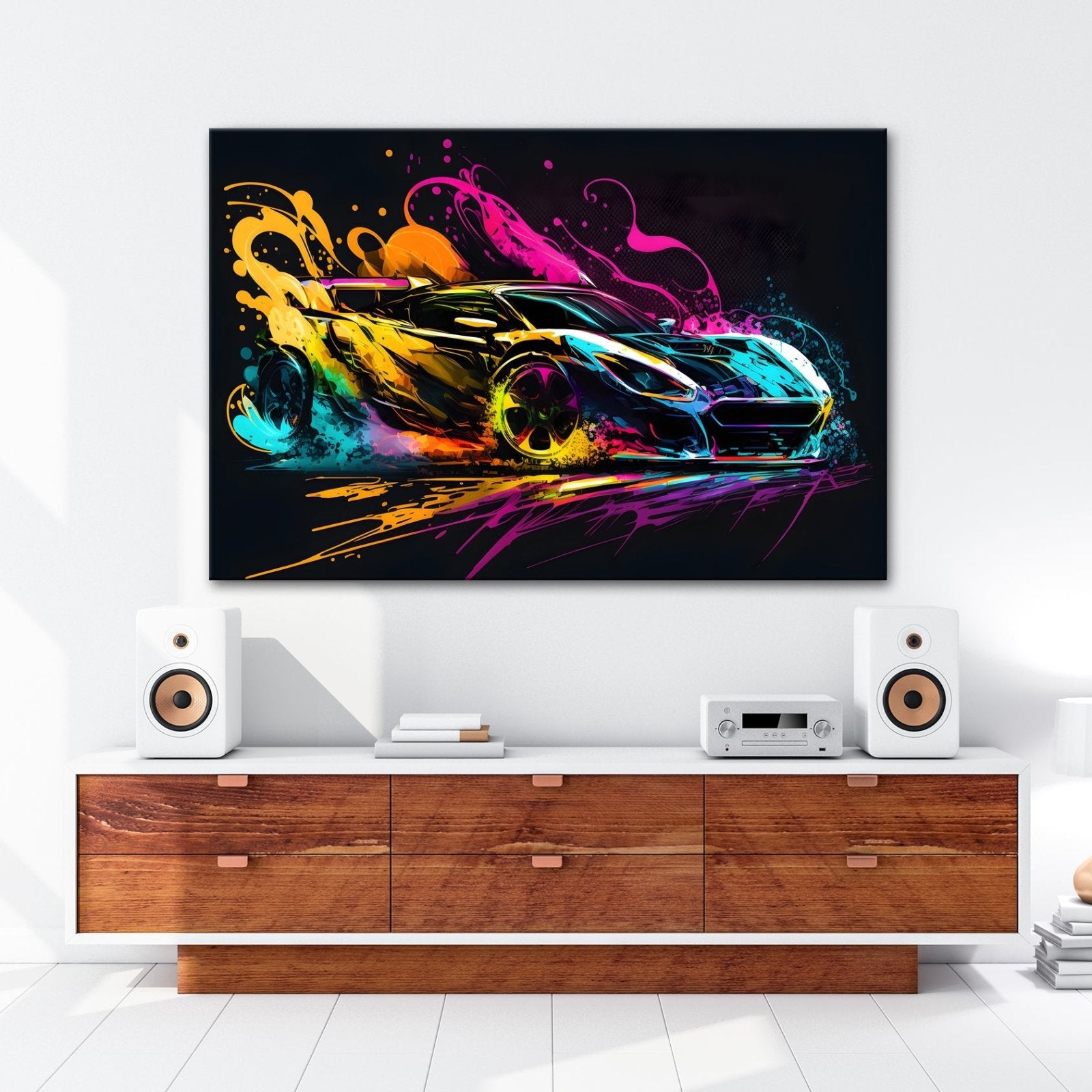 Leinwandbild Auto XXL – Explosion aus Farbe & Geschwindigkeit in Lackform - deyoli