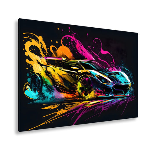 Leinwandbild Auto XXL – Explosion aus Farbe & Geschwindigkeit in Lackform - deyoli