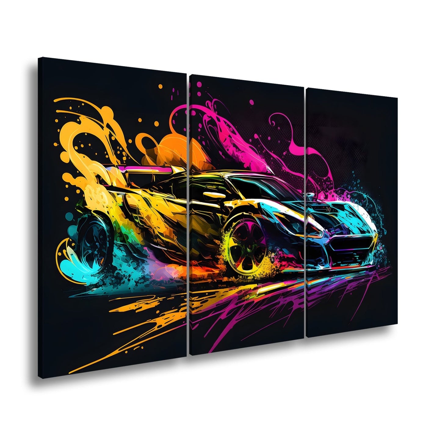 Leinwandbild Auto XXL – Explosion aus Farbe & Geschwindigkeit in Lackform - deyoli