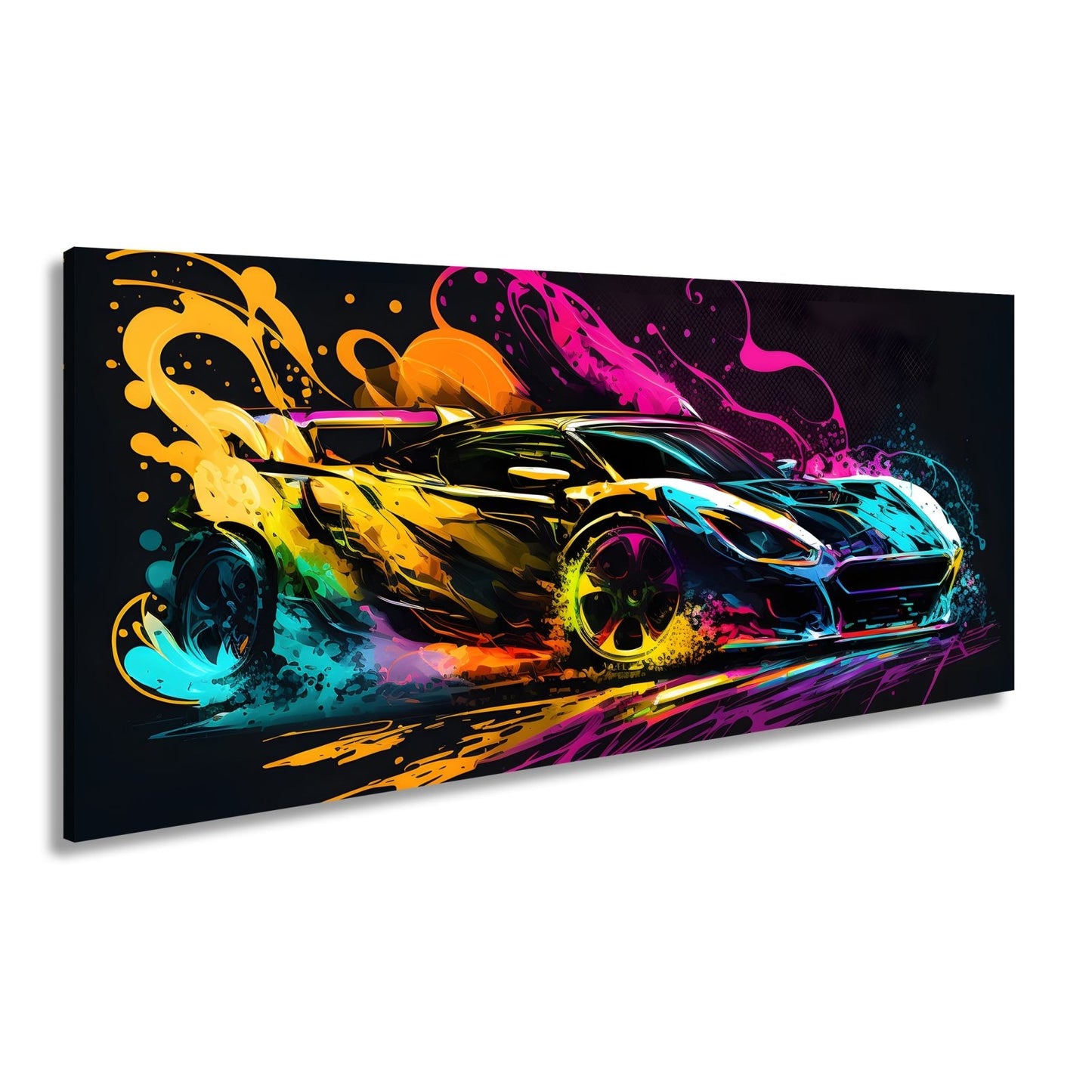 Leinwandbild Auto XXL – Explosion aus Farbe & Geschwindigkeit in Lackform - deyoli