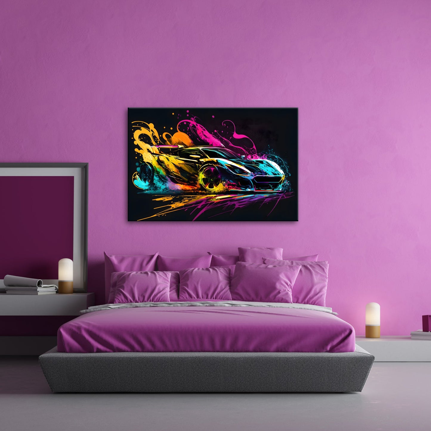 Leinwandbild Auto XXL – Explosion aus Farbe & Geschwindigkeit in Lackform - deyoli
