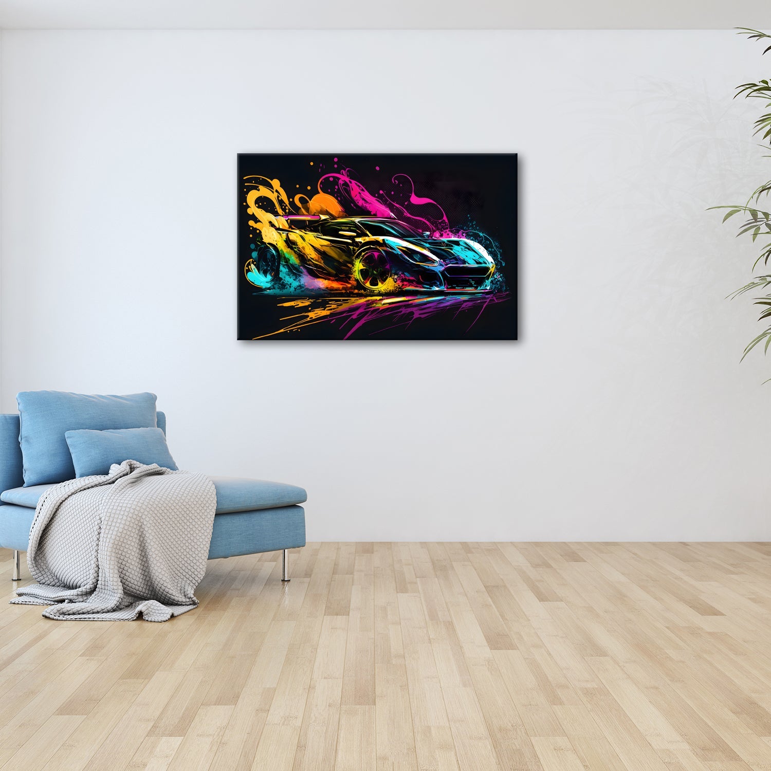 Leinwandbild Auto XXL – Explosion aus Farbe & Geschwindigkeit in Lackform - deyoli