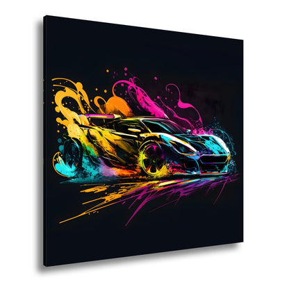 Leinwandbild Auto XXL – Explosion aus Farbe & Geschwindigkeit in Lackform - deyoli
