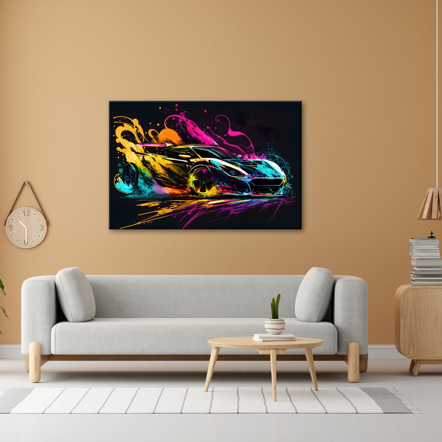 Leinwandbild Auto XXL – Explosion aus Farbe & Geschwindigkeit in Lackform - deyoli