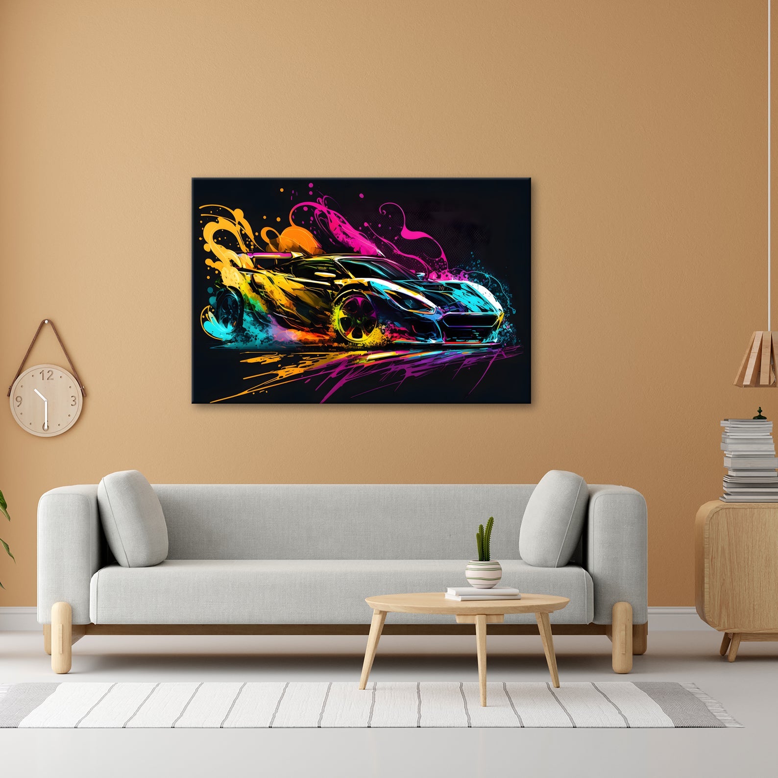 Leinwandbild Auto XXL – Explosion aus Farbe & Geschwindigkeit in Lackform - deyoli