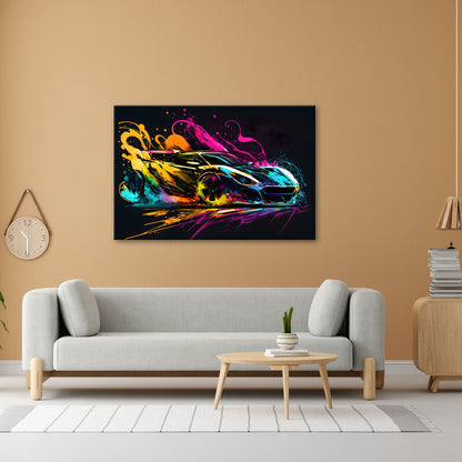 Leinwandbild Auto XXL – Explosion aus Farbe & Geschwindigkeit in Lackform - deyoli