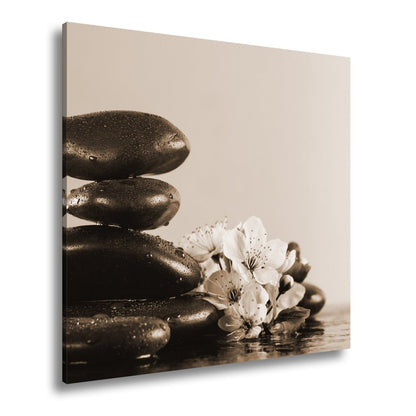 Leinwandbild Balance in Schwarz und Rosa – Zen trifft Frühling. - deyoli