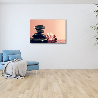 Leinwandbild Balance in Schwarz und Rosa – Zen trifft Frühling. - deyoli