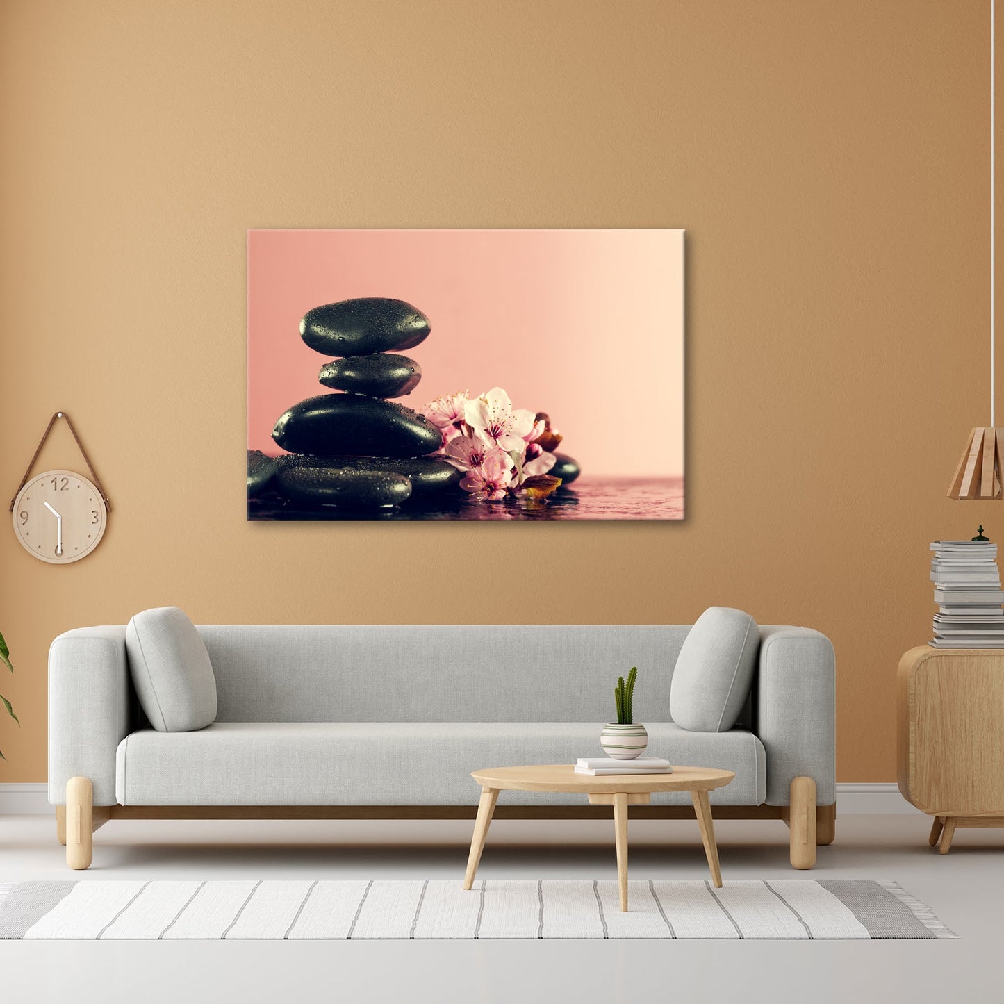 Leinwandbild Balance in Schwarz und Rosa – Zen trifft Frühling. - deyoli