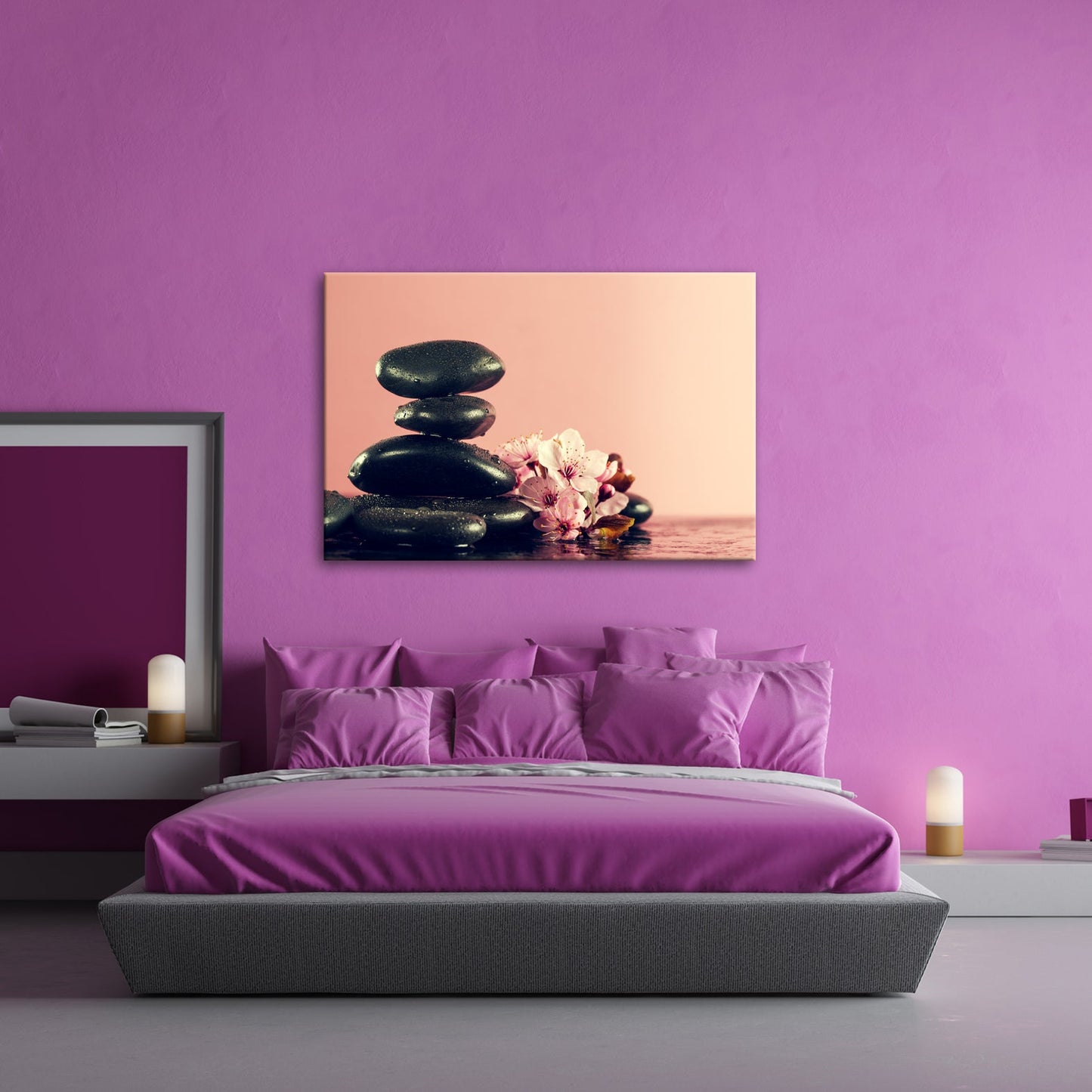 Leinwandbild Balance in Schwarz und Rosa – Zen trifft Frühling. - deyoli