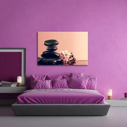 Leinwandbild Balance in Schwarz und Rosa – Zen trifft Frühling. - deyoli