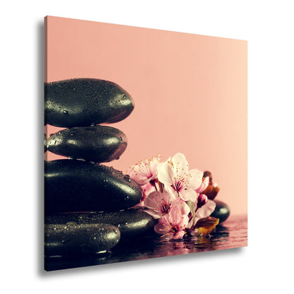Leinwandbild Balance in Schwarz und Rosa – Zen trifft Frühling. - deyoli