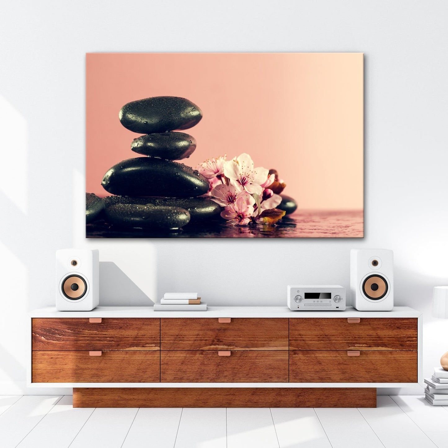 Leinwandbild Balance in Schwarz und Rosa – Zen trifft Frühling. - deyoli