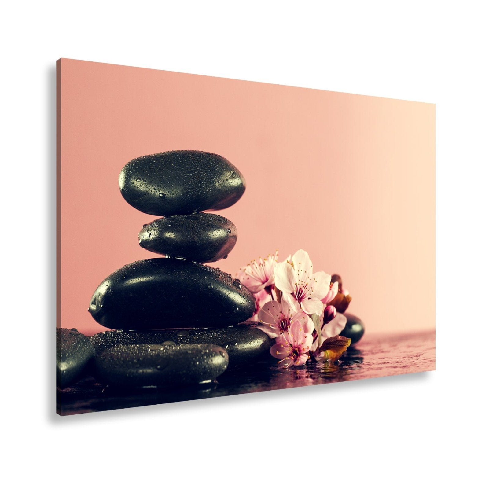 Leinwandbild Balance in Schwarz und Rosa – Zen trifft Frühling. - deyoli