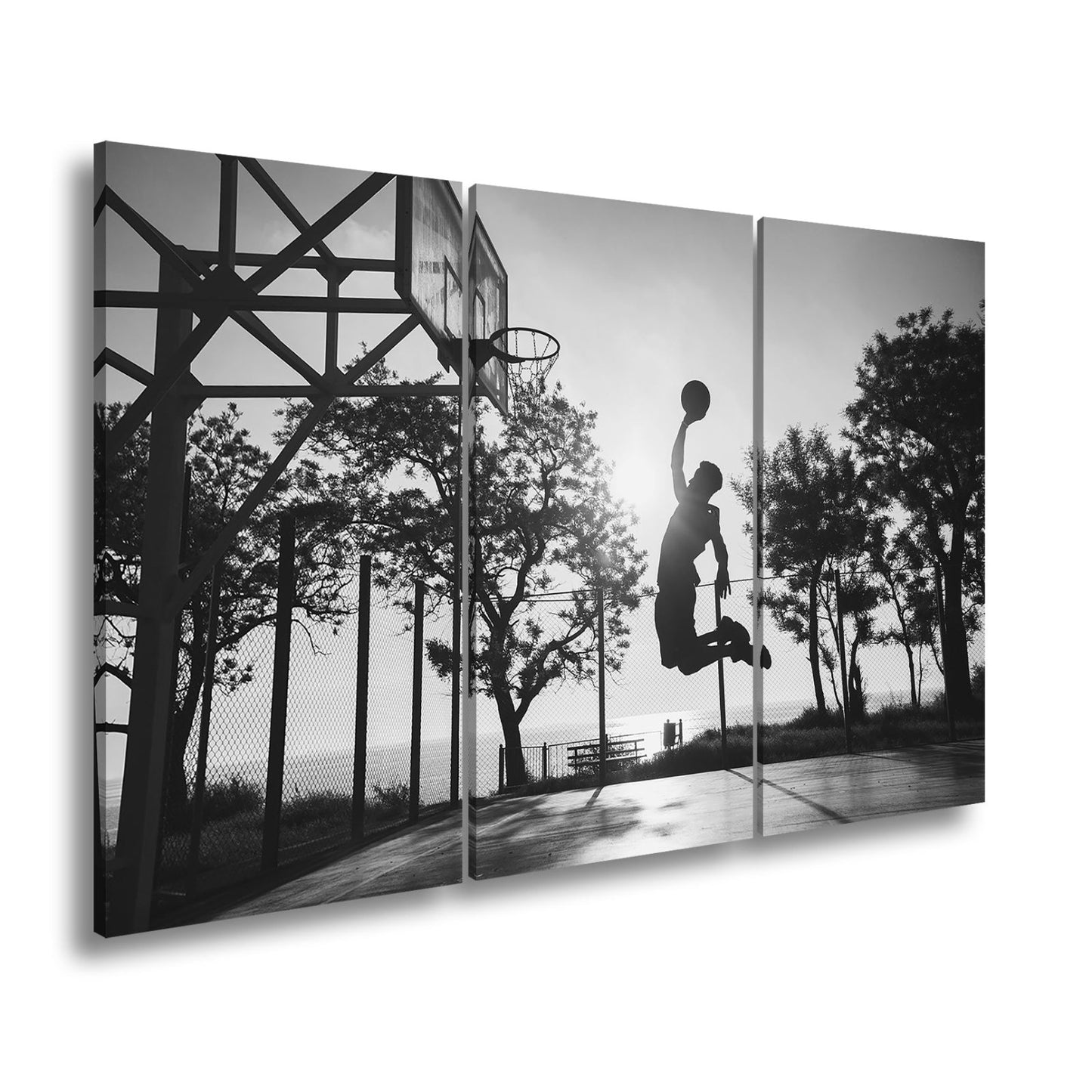 Leinwandbild Basketball Dunking Silhouette – Sport Abendhimmel XXL Canvas - deyoli