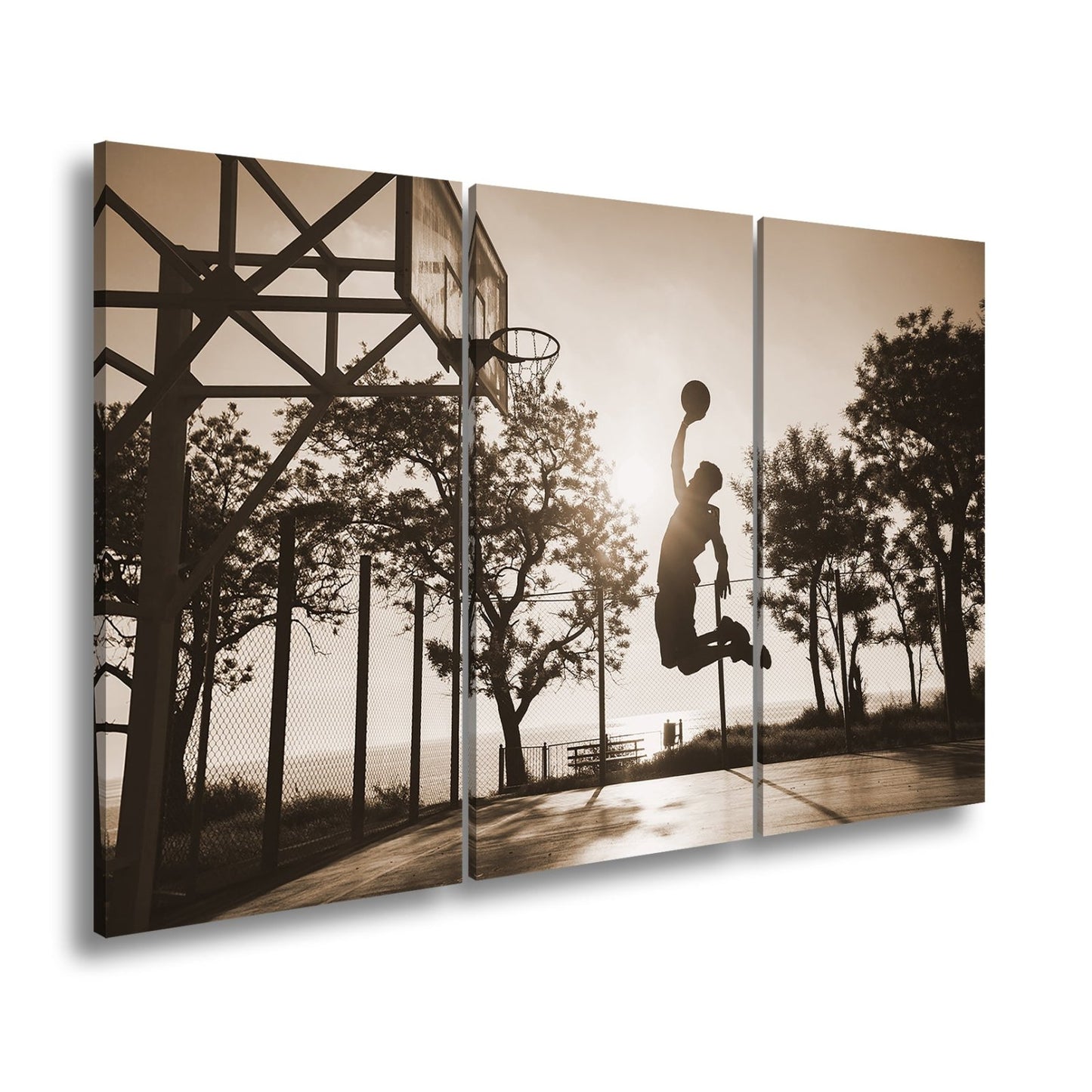 Leinwandbild Basketball Dunking Silhouette – Sport Abendhimmel XXL Canvas - deyoli