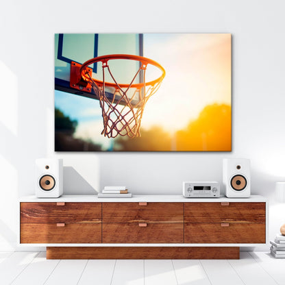 Leinwandbild Basketball Korb Sonnenuntergang – Sport Outdoor XXL Canvas - deyoli