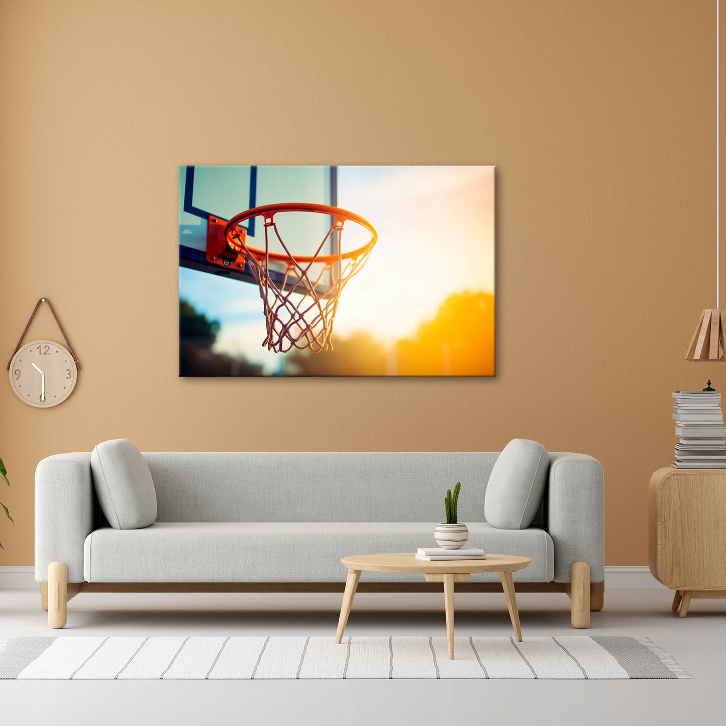 Leinwandbild Basketball Korb Sonnenuntergang – Sport Outdoor XXL Canvas - deyoli