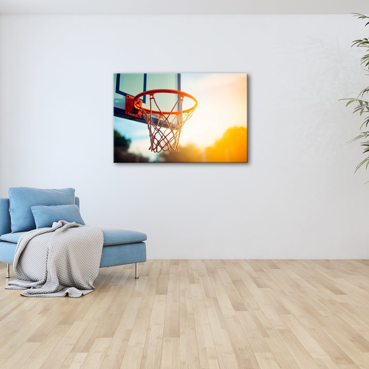 Leinwandbild Basketball Korb Sonnenuntergang – Sport Outdoor XXL Canvas - deyoli