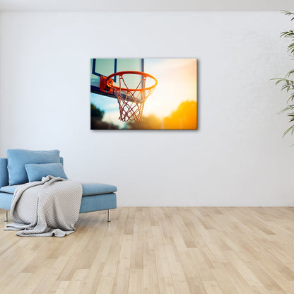 Leinwandbild Basketball Korb Sonnenuntergang – Sport Outdoor XXL Canvas - deyoli