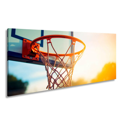 Leinwandbild Basketball Korb Sonnenuntergang – Sport Outdoor XXL Canvas - deyoli