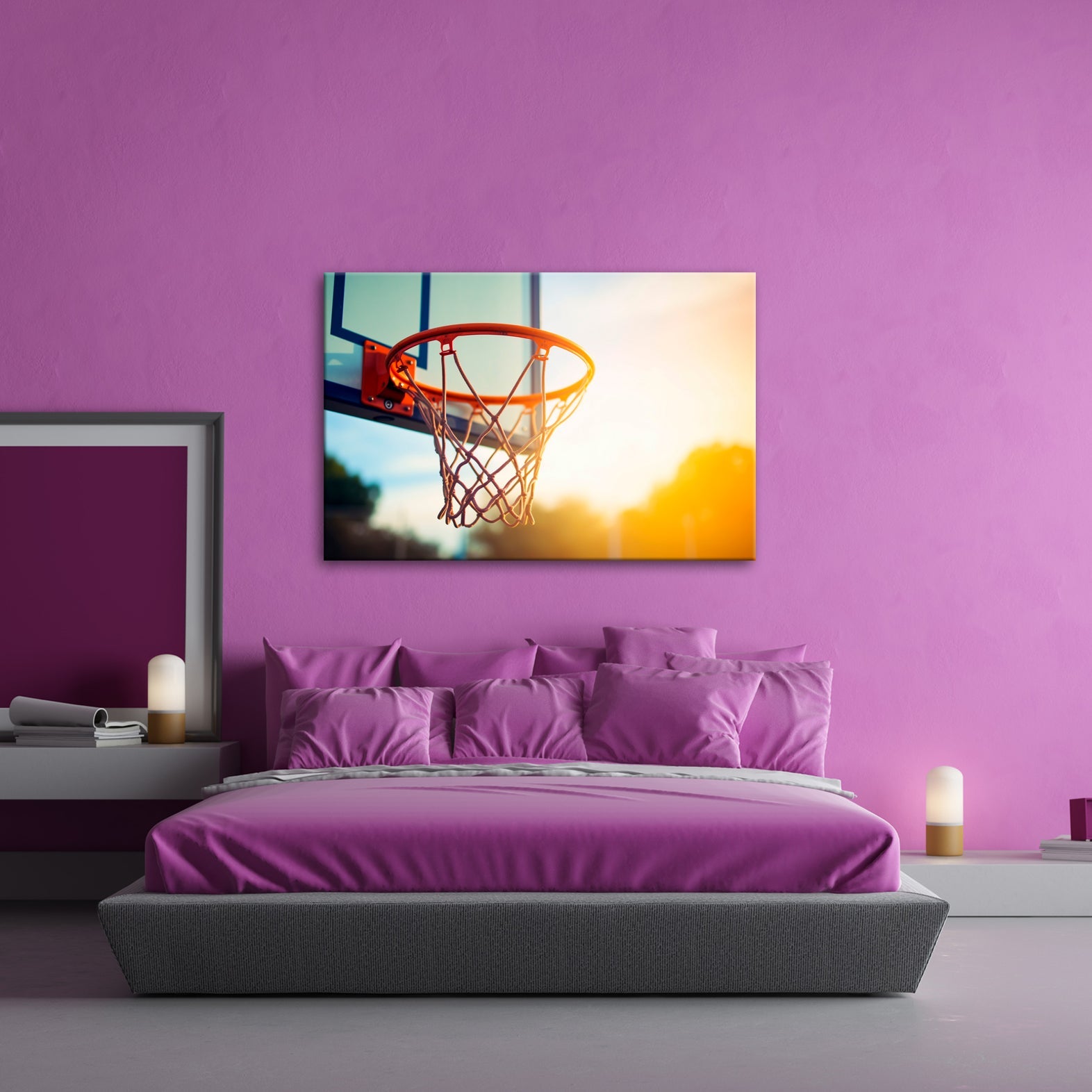 Leinwandbild Basketball Korb Sonnenuntergang – Sport Outdoor XXL Canvas - deyoli