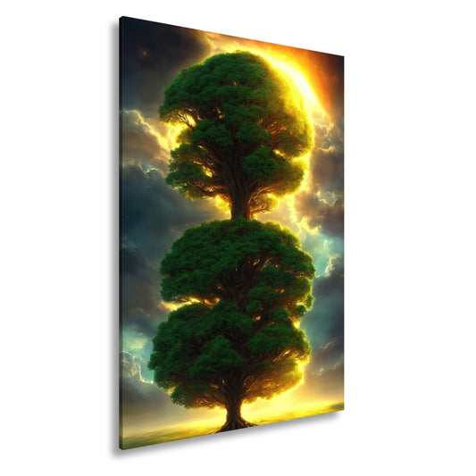 Leinwandbild Baum der Himmel, gekrönt vom Feuer des erwachenden Lichts - deyoli