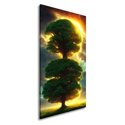 Leinwandbild Baum der Himmel, gekrönt vom Feuer des erwachenden Lichts - deyoli