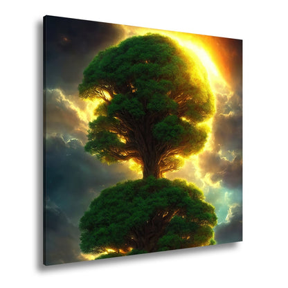 Leinwandbild Baum der Himmel, gekrönt vom Feuer des erwachenden Lichts - deyoli