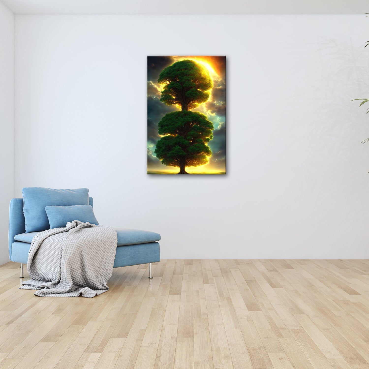 Leinwandbild Baum der Himmel, gekrönt vom Feuer des erwachenden Lichts - deyoli