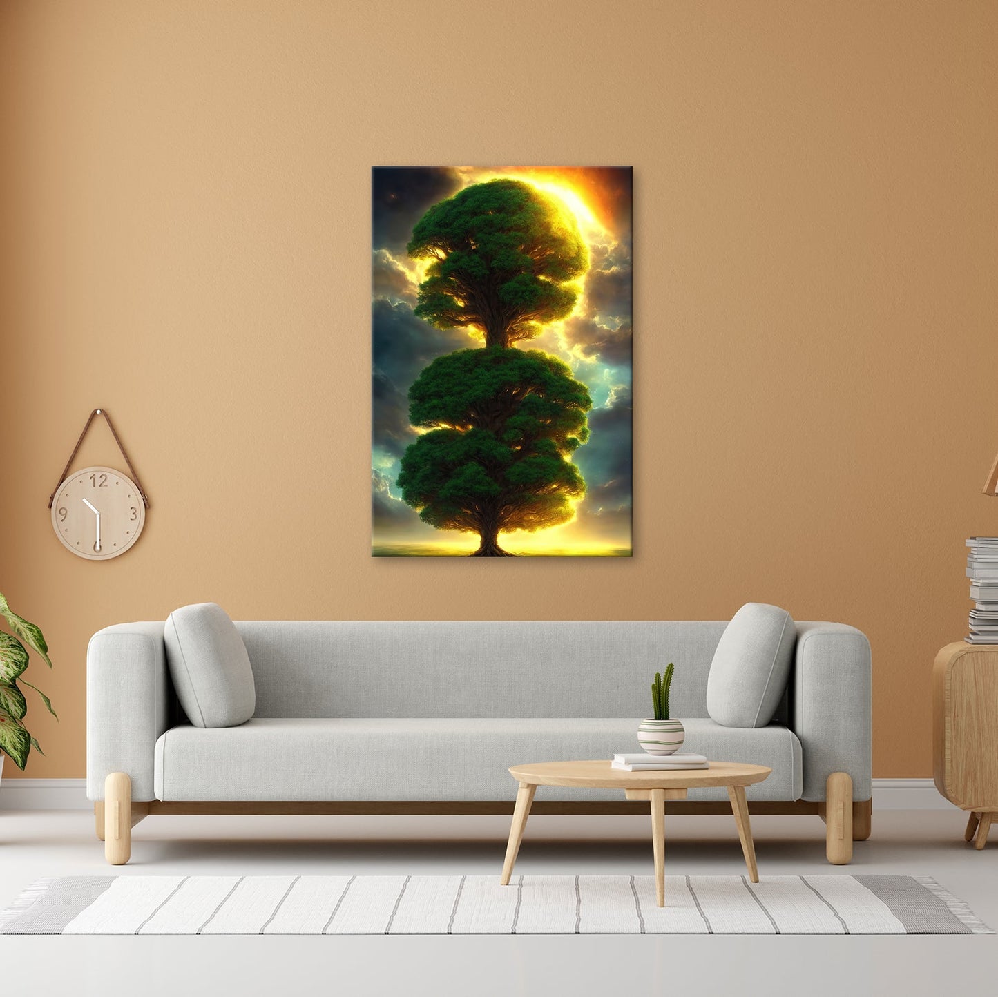 Leinwandbild Baum der Himmel, gekrönt vom Feuer des erwachenden Lichts - deyoli
