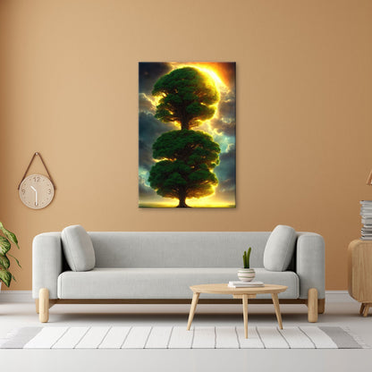Leinwandbild Baum der Himmel, gekrönt vom Feuer des erwachenden Lichts - deyoli