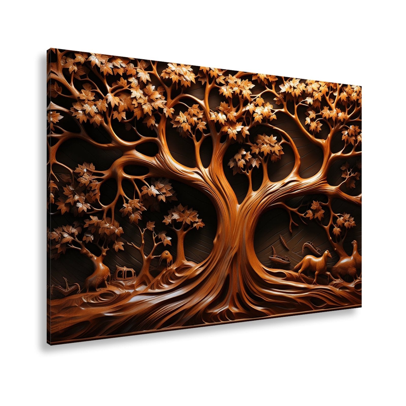 Leinwandbild Baum des Lebens, kunstvoll geschnitzt in zeitlosem Holz. - deyoli