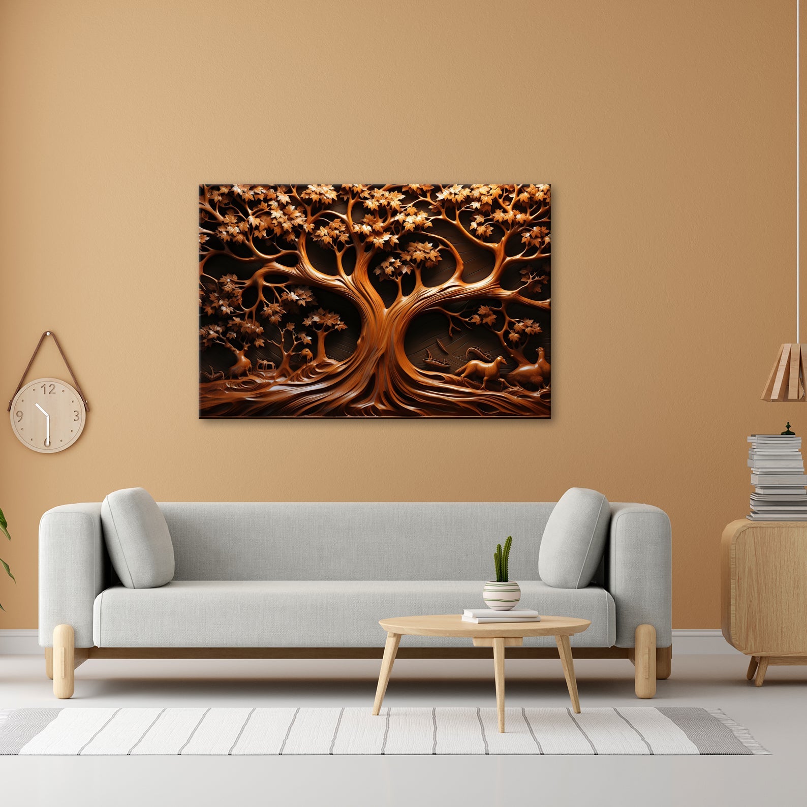 Leinwandbild Baum des Lebens, kunstvoll geschnitzt in zeitlosem Holz. - deyoli
