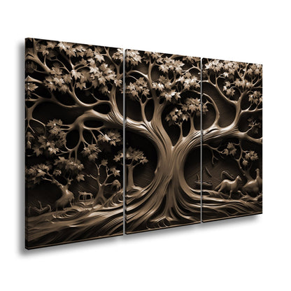 Leinwandbild Baum des Lebens, kunstvoll geschnitzt in zeitlosem Holz. - deyoli