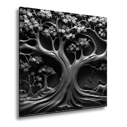 Leinwandbild Baum des Lebens, kunstvoll geschnitzt in zeitlosem Holz. - deyoli