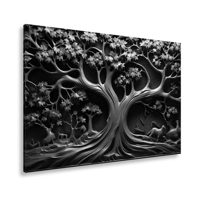 Leinwandbild Baum des Lebens, kunstvoll geschnitzt in zeitlosem Holz. - deyoli