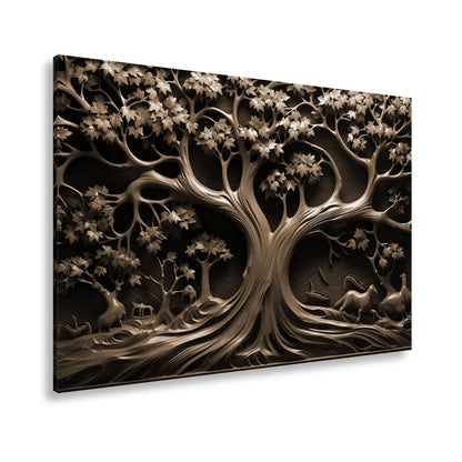 Leinwandbild Baum des Lebens, kunstvoll geschnitzt in zeitlosem Holz. - deyoli