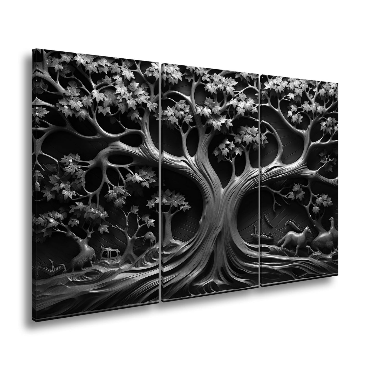 Leinwandbild Baum des Lebens, kunstvoll geschnitzt in zeitlosem Holz. - deyoli