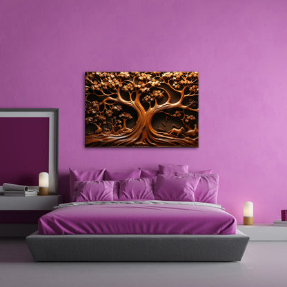 Leinwandbild Baum des Lebens, kunstvoll geschnitzt in zeitlosem Holz. - deyoli