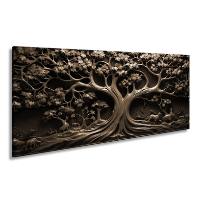 Leinwandbild Baum des Lebens, kunstvoll geschnitzt in zeitlosem Holz. - deyoli