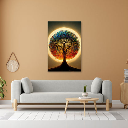 Leinwandbild Baum des Lichts, gekrönt von einem Farbenspiel der Natur - deyoli