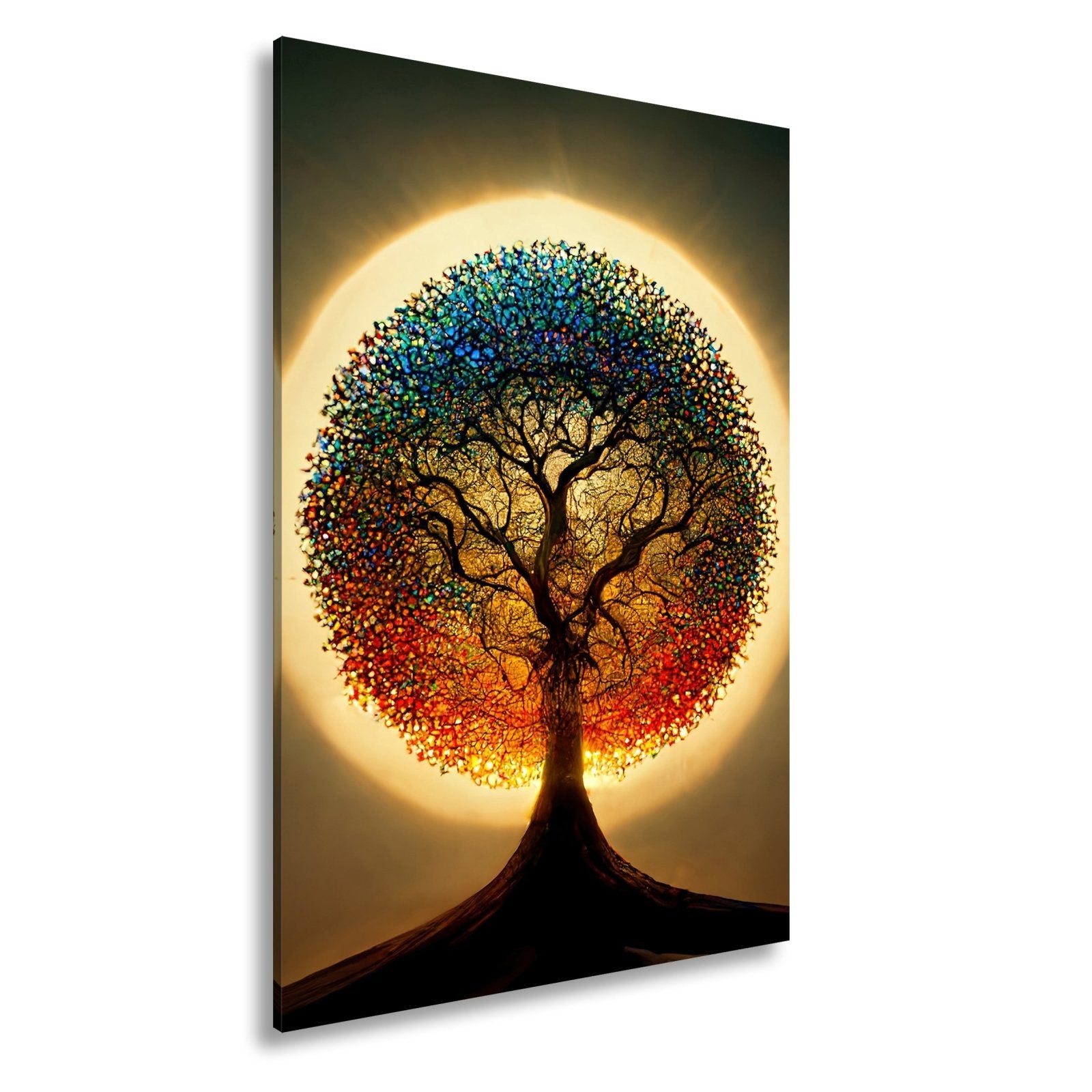 Leinwandbild Baum des Lichts, gekrönt von einem Farbenspiel der Natur - deyoli