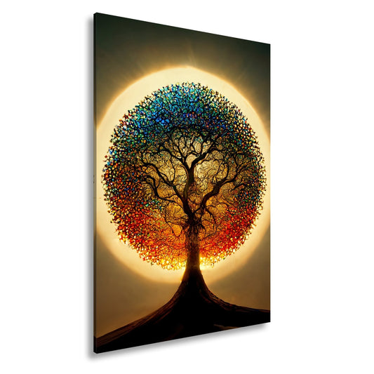 Leinwandbild Baum des Lichts, gekrönt von einem Farbenspiel der Natur - deyoli
