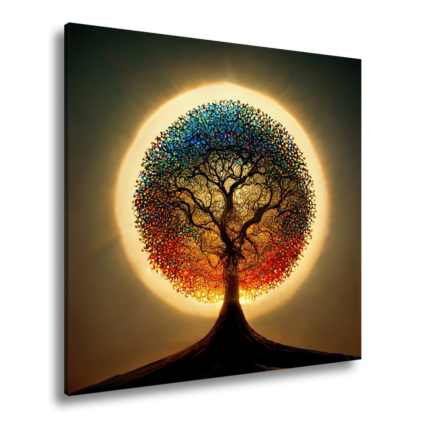 Leinwandbild Baum des Lichts, gekrönt von einem Farbenspiel der Natur - deyoli