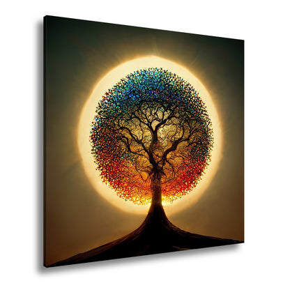 Leinwandbild Baum des Lichts, gekrönt von einem Farbenspiel der Natur - deyoli