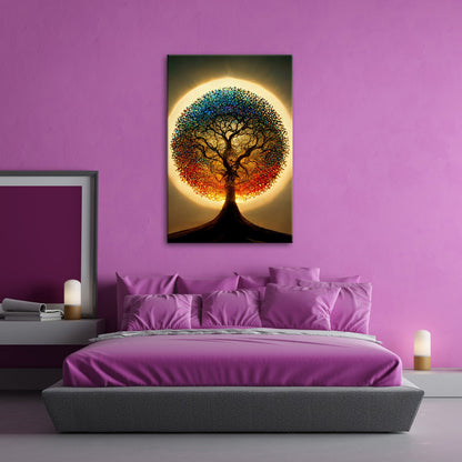 Leinwandbild Baum des Lichts, gekrönt von einem Farbenspiel der Natur - deyoli